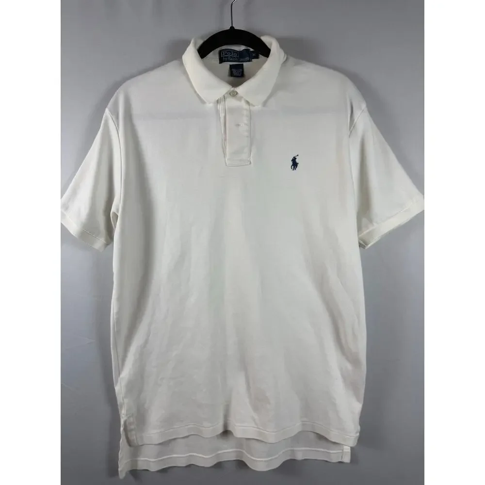 Polo Ralph Lauren Men’s Medium White Cotton Polo Shirt Navy Pony